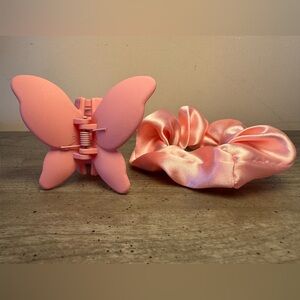Pink Butterfly Hair Clip and Scrunchie Set